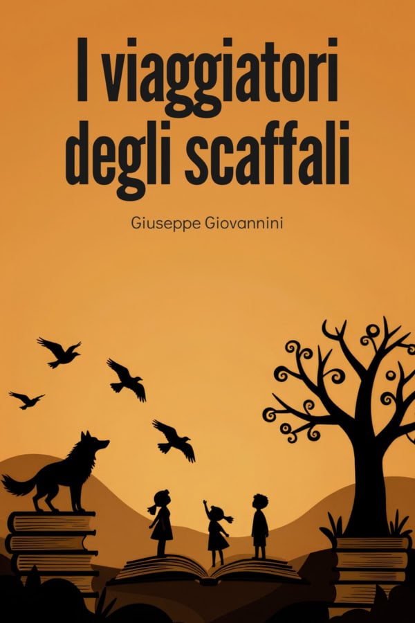 Produzione libri e narrativa per ragazzi: copertina I viaggiatori degli scaffali di Giuseppe Giovannini